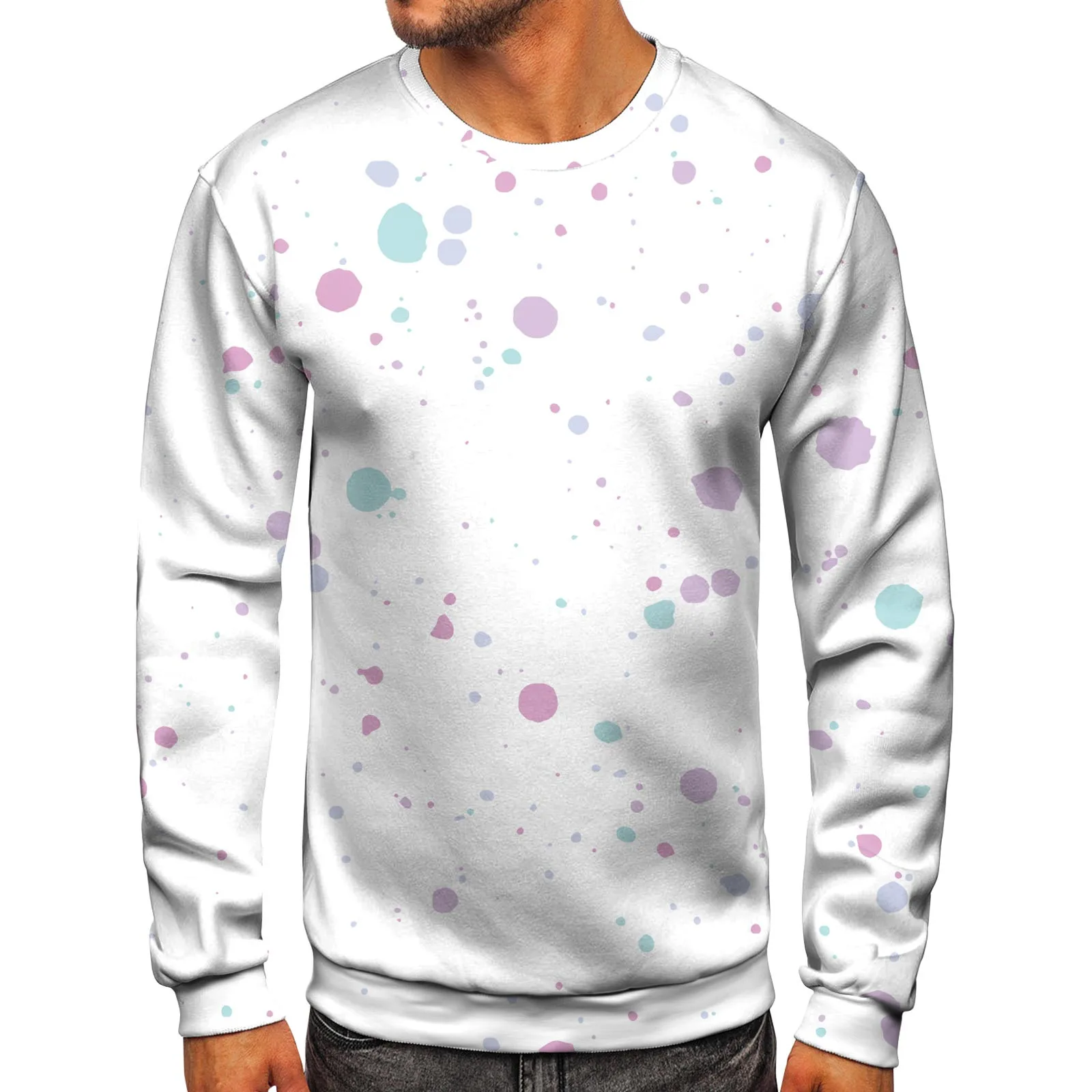 

Harajuku Oversized Sweatshirts Color Polka Dot Print Sweatshirt Pullover Sweater Undershirt Men's Sweatshirt Simple Sudaderas
