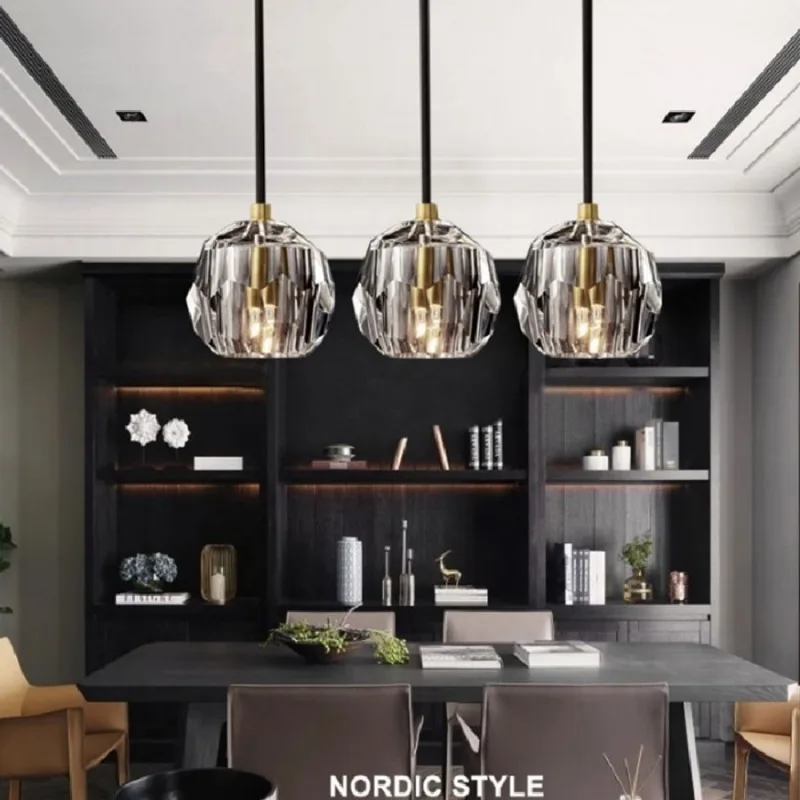 

Женская Подвесная лампа, роскошный современный светильник в скандинавском стиле с кристаллами, для столовой, кухни, гостиной, лофта
