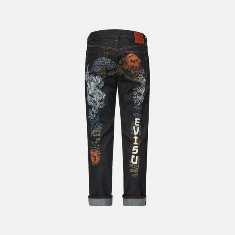 

2022 Japan Style Embroidery Retro Y2k Men's Embroidery Koma Dog with Japanese Pattern Skinny Jeans