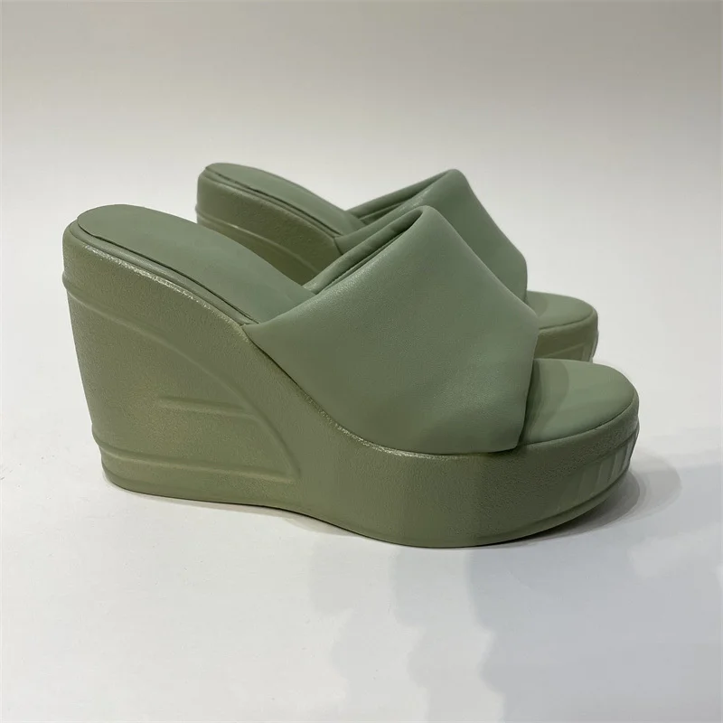 2023 Summer New Wedges Thick Bottom Women's Sandals Platform Round Toe Slip-on Female Shoes High Heels Peep Toe Ladies Footwear