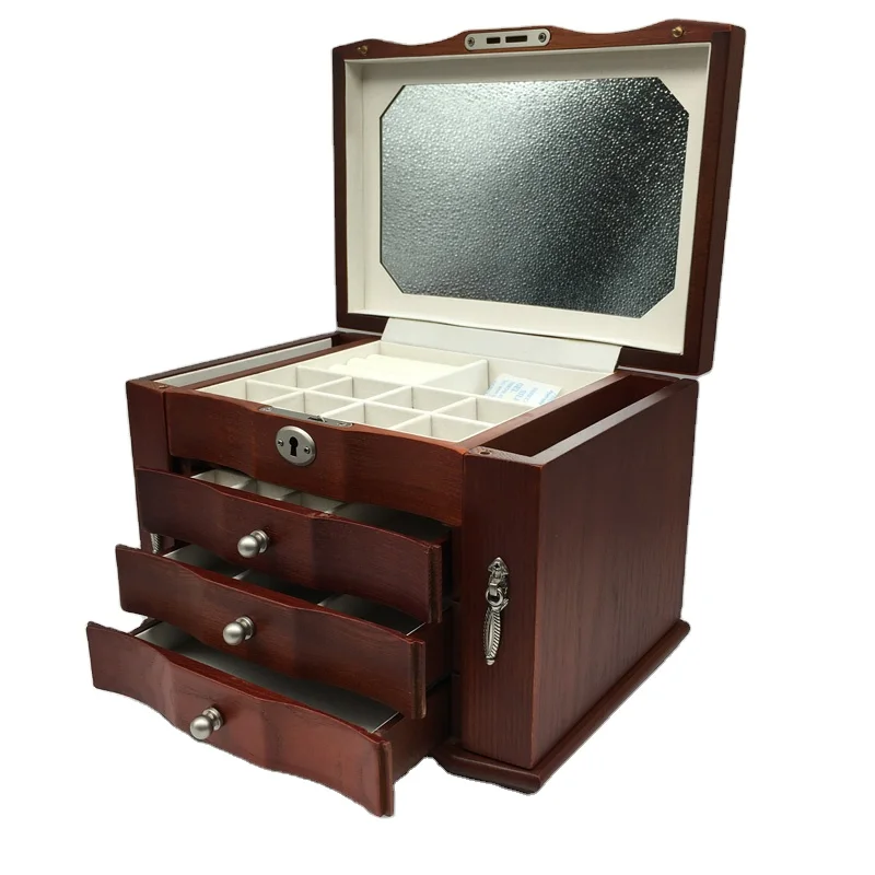 

Big Capacity Wood Jewelry Packaging Box With Drawers and Mirror