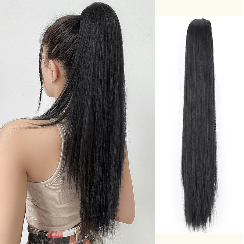 

24Inch Claw Clip on Ponytail Long Straight Ponytail Hair Extension Hair for Women Synthetic Natural Pony Tail Hair Hairpiece