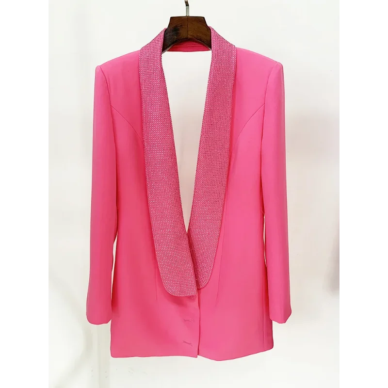 Женский Длинный блейзер с открытой спиной розовый пикантный глубоким V-образным