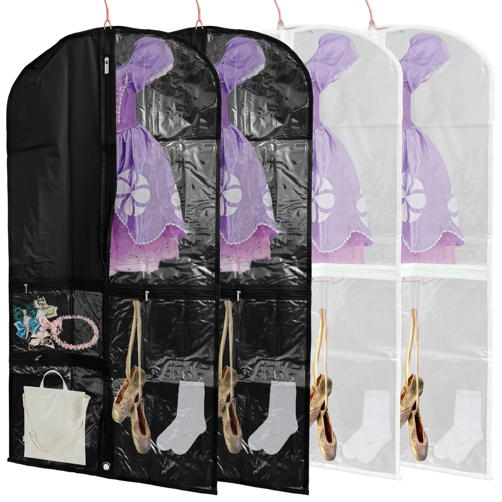 

2Pcs Garment Bags with Clear Window Foldable Cloth Cover Bag with Zipper Pockets Dustproof Suit Storage Bag Portable Costume