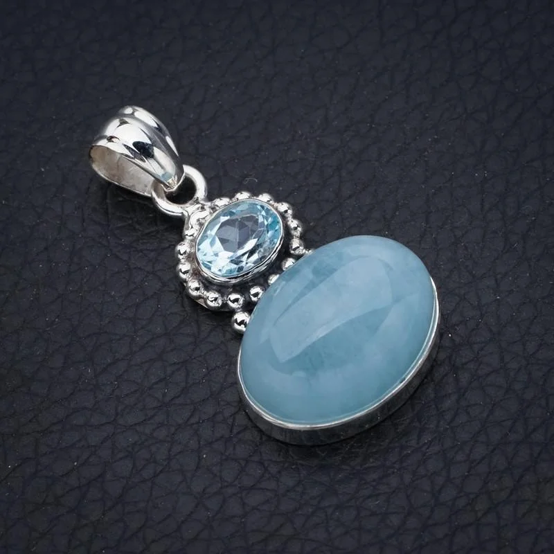 

StarGems Milky Aquamarine Blue Topaz Handmade 925 Sterling Silver Pendant 1.5" F4891