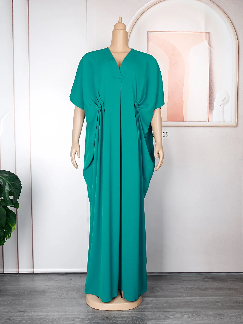 Plus Size  2023 Fashion New Women's Summer V-neck Short Sleeve Elegant Button Fold Chiffon Loose Solid Color Dress