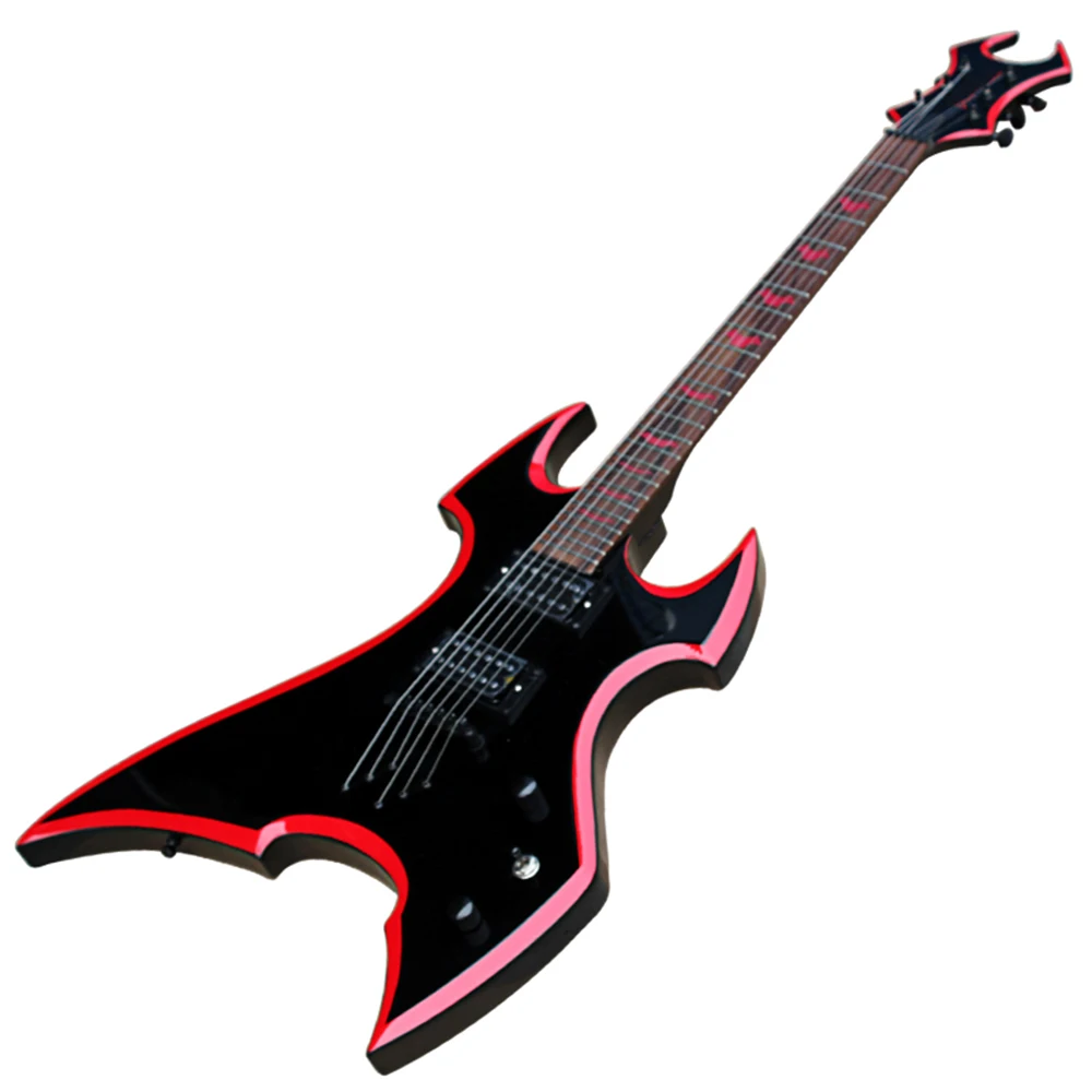 

Factory Outlet- 6 Strings Black Unusual Shaped Electric Guitar with Red Binding,Rosewood Fingerboard