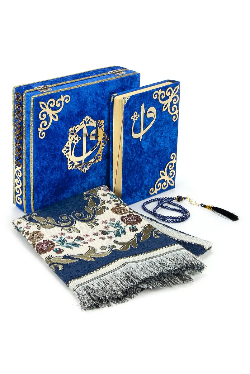 IQRAH Velvet Lined Coffer Seccadeli Holy Quran Set Dark Blue