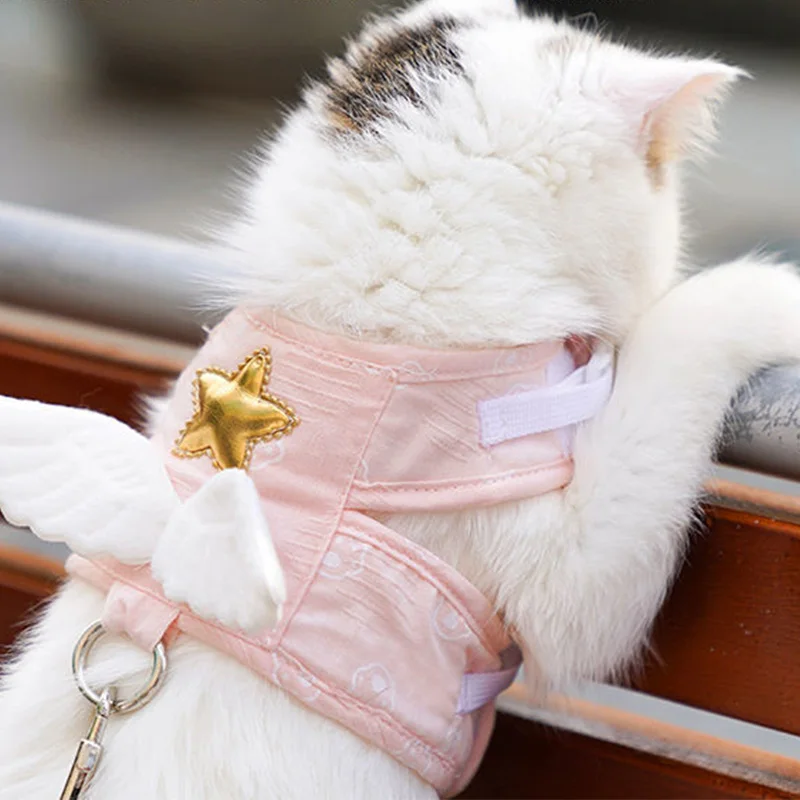 Cat Dog Harness Necklace Leash Collar Pet Items Accessories Kawaii Angel Wing Vest Harness For Dogs Cats Personalized Supplies