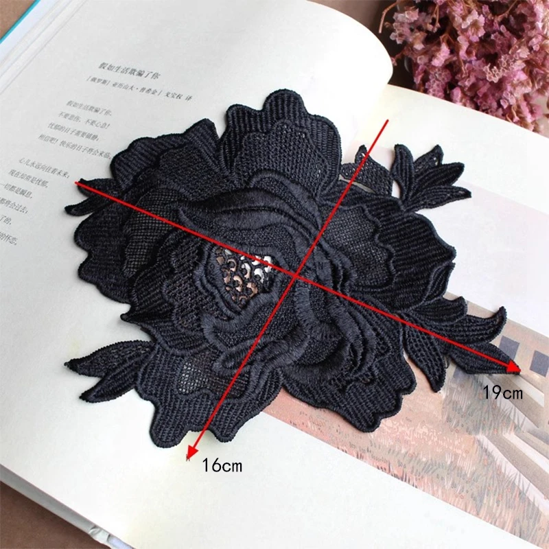 2 шт. белые красивые двухслойные стерео черные кружевные цветочные нашивки