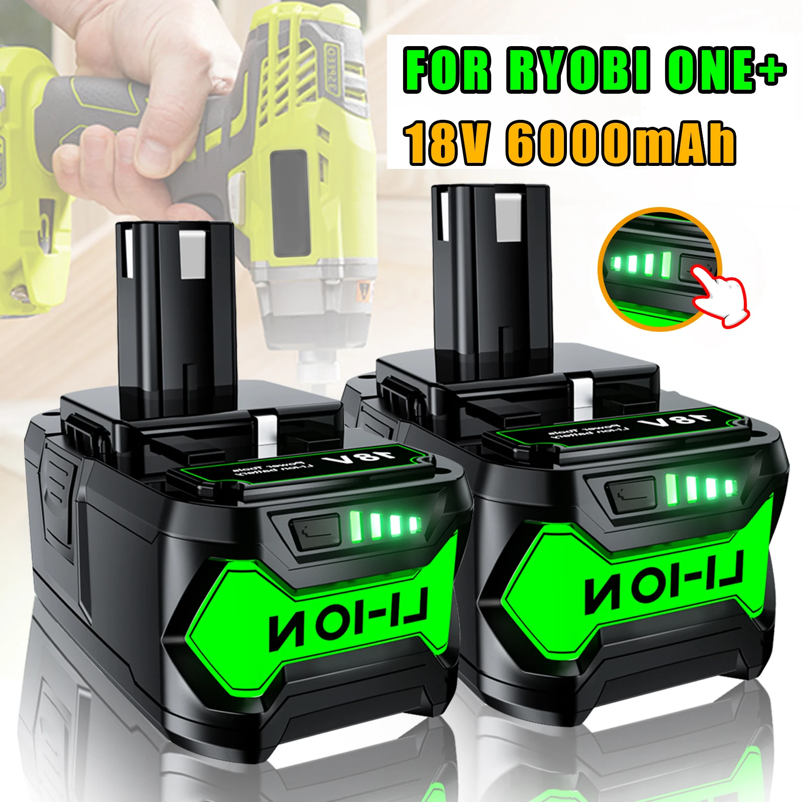 

18V Li-ion batterie for Ryobi P108 P102 P103 P104 RB18L20 P109 replacement battery cordless drill 6000mAh 18-Volt Cordless Tool