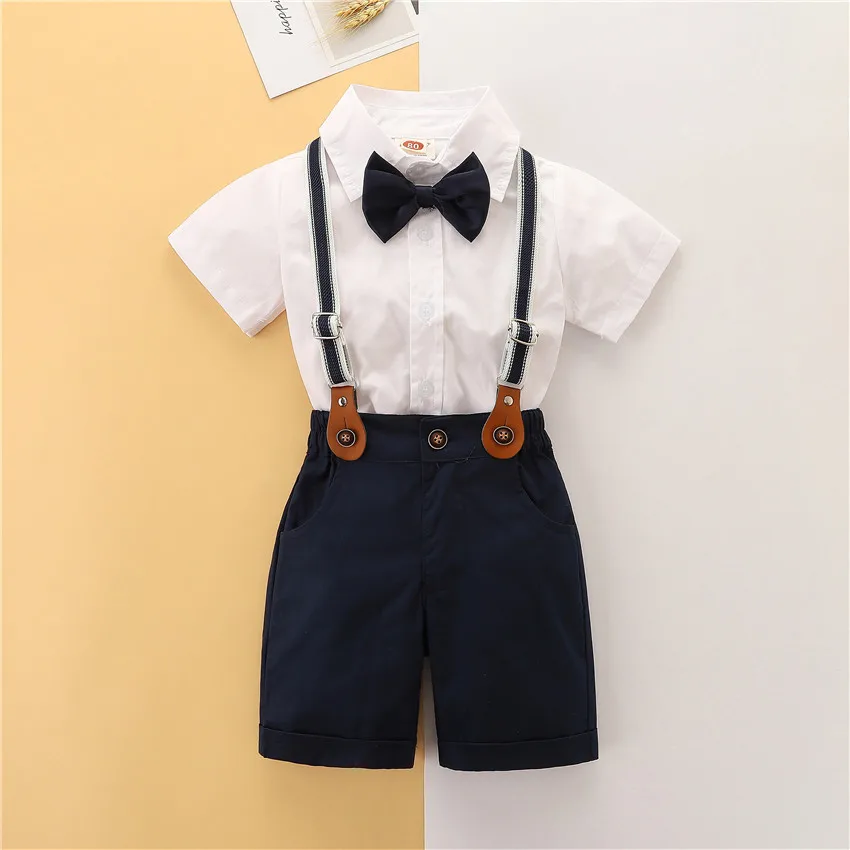 

1-7y Kids Boy Suits Summer Short Sleeve T-Shirt + Pants Children Sets 3pcs Baby Clothes Gentleman Suspender Outfits