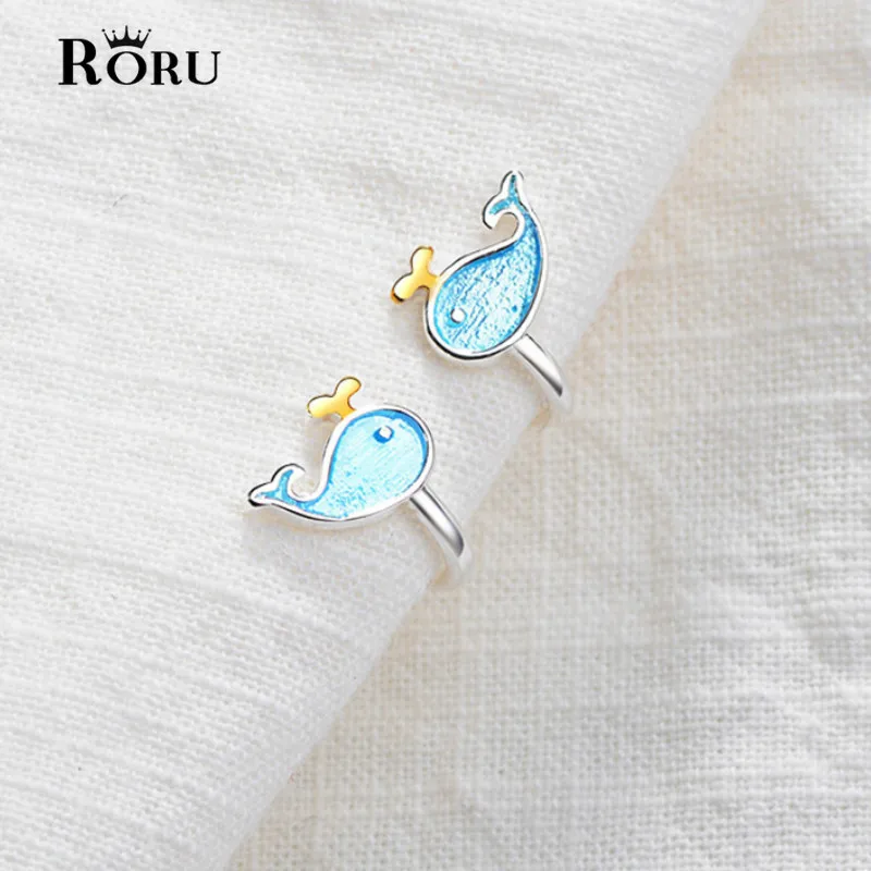 

Blue Brushed Earring Small Whale Fish Ear Clips Piercing Snag Women Earrings Without Puncture Ear-Cuffs for Cartilage Jewelry