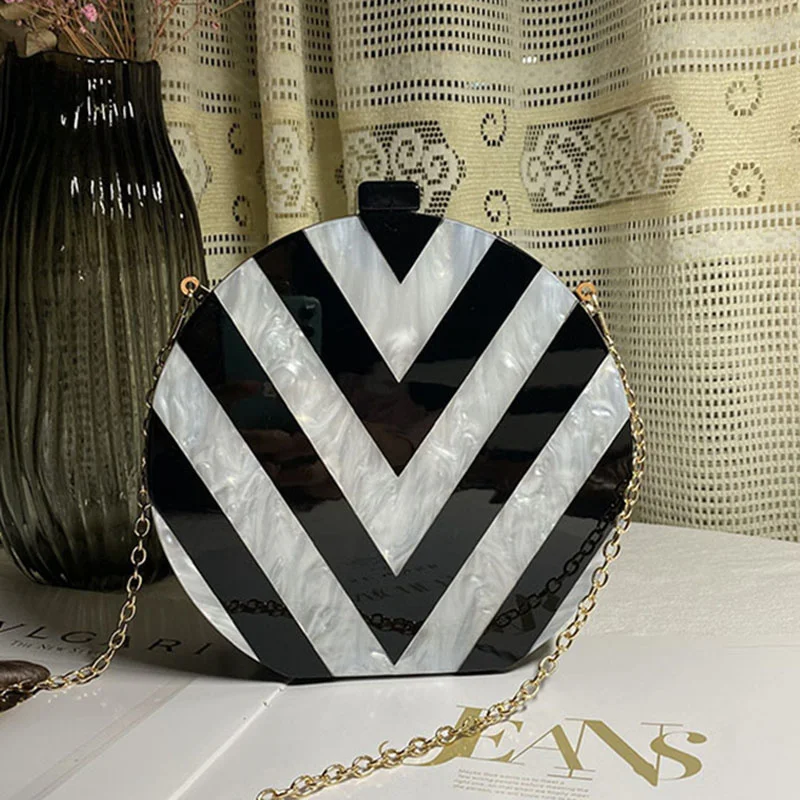 

Round Acrylic HandBags V Letter Women Evening Clutches Wedding Wallets Party Prom Purses Chain Bags Free Shipping Dropshipping