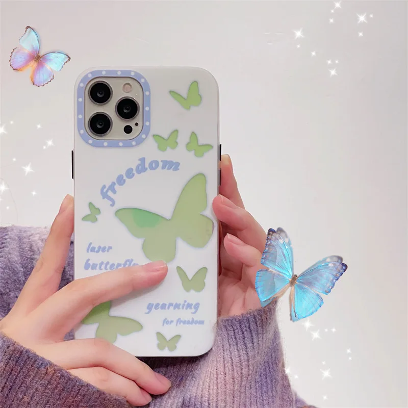 

Fashion Laser Gradient Color Butterfly Girl Mobile Phone Case For IPhone11 12 13 14 Pro Plus Max Japanese Korean Style