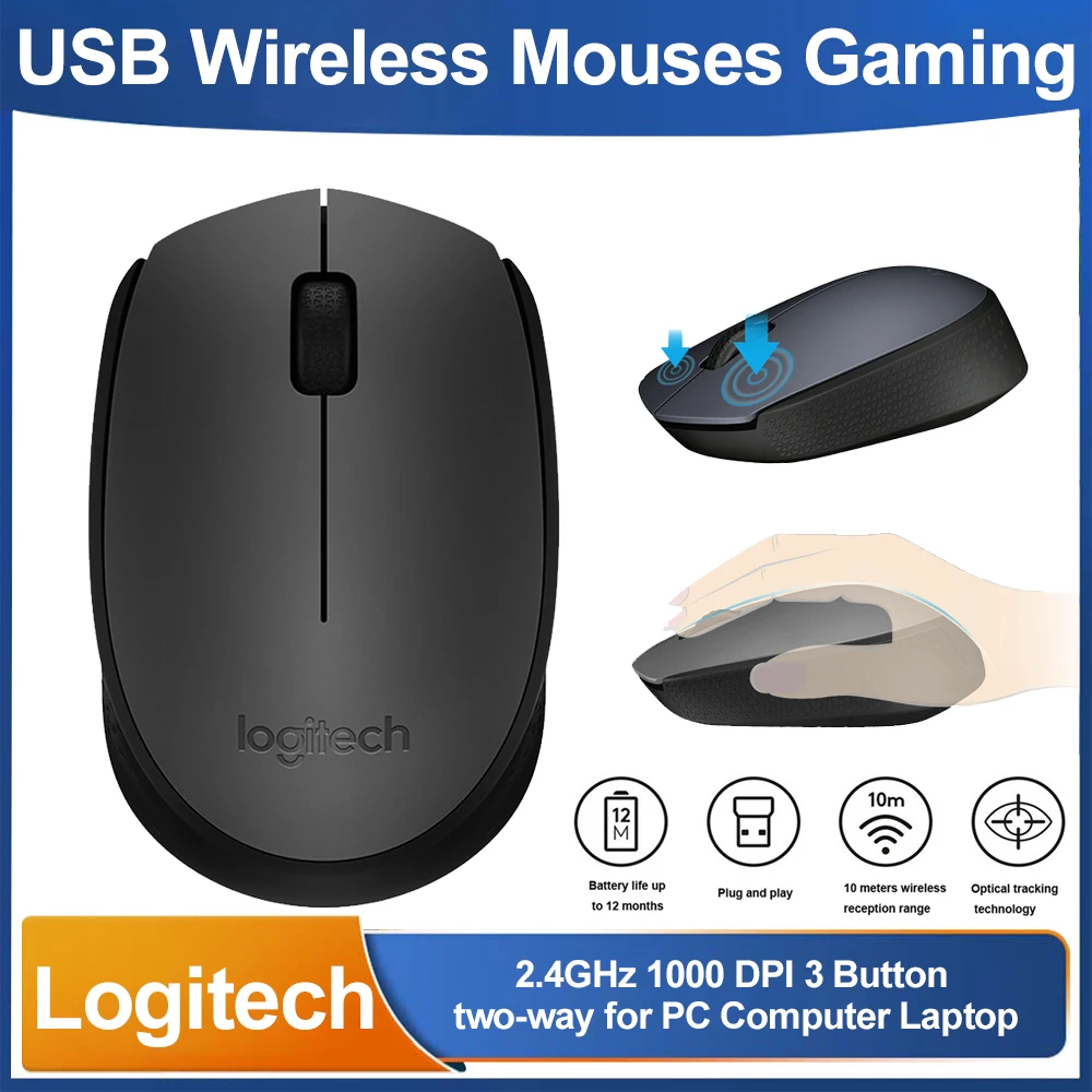 Logitech M170 2.4GHz Wireless Mouse 1000 DPI 3 Button two-way wheel Mice Mouse with Nano Receiver for PC Computer Laptop