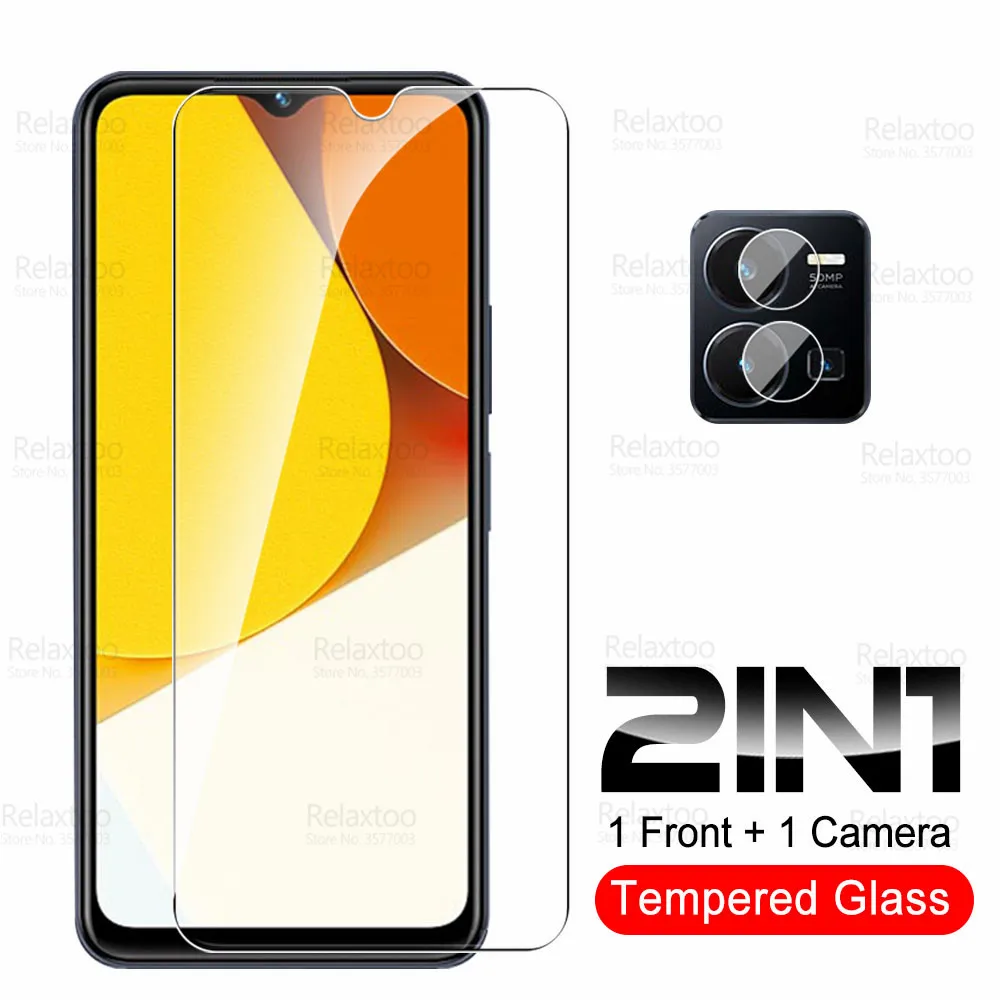 

2 To 1 Camera Protective Glass For Vivo Y35 Tempered Glass On VivoY35 Y 35 35Y 4G 2022 6.58" Screen Protector Armor Cover Films