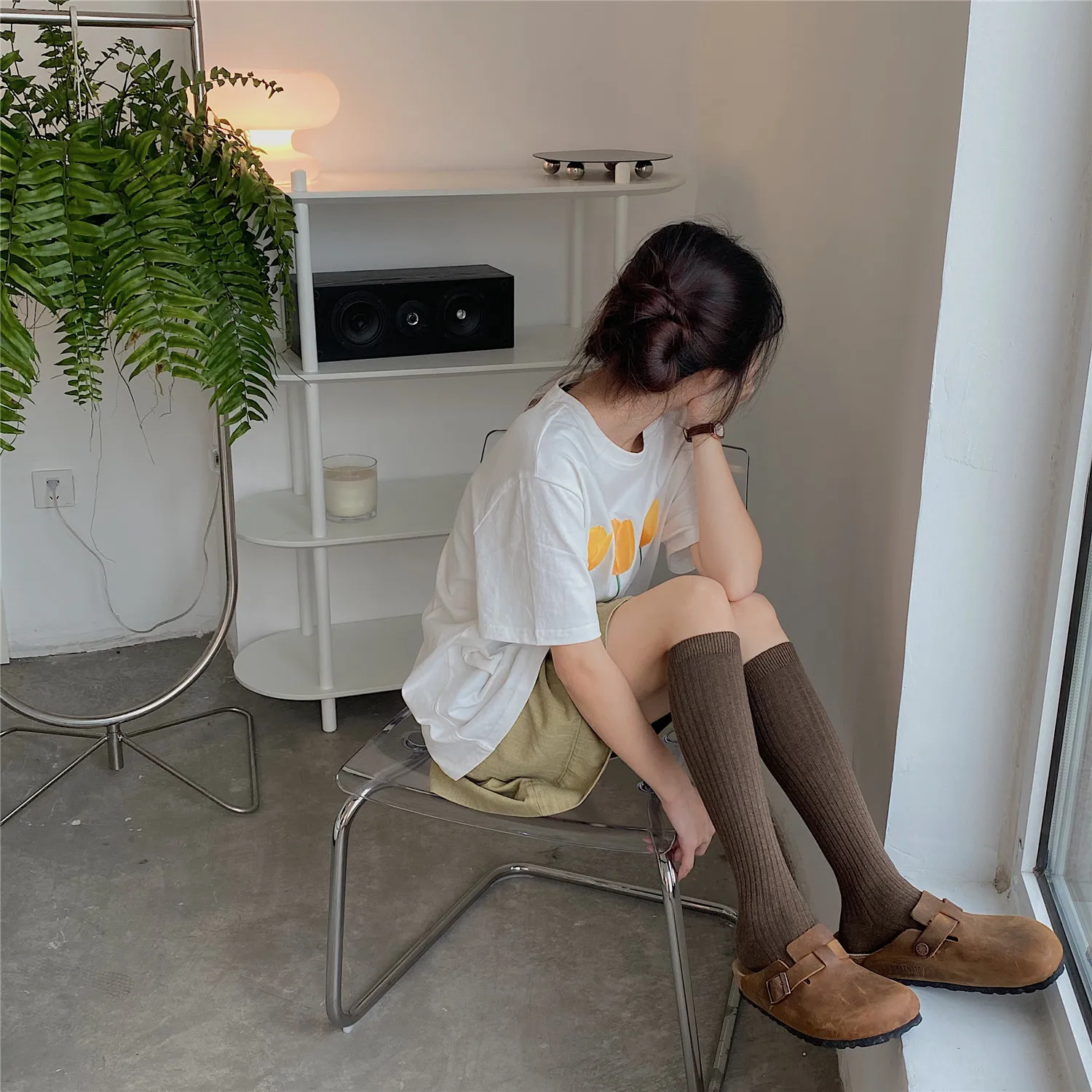 

Вязаные женские чулки, сезон лето-осень-зима, теплые чулки до бедра, модные однотонные гольфы для девушек