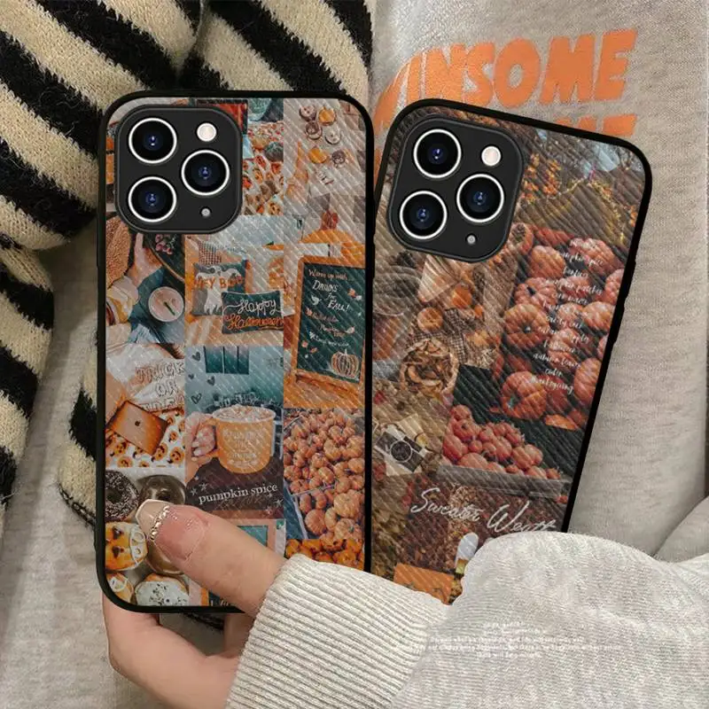 

Happy Autumn Pumpkin leaf Phone Case Hard Leather Case for iPhone 11 12 13 Mini Pro Max 8 7 Plus SE 2020 X XR XS Coque