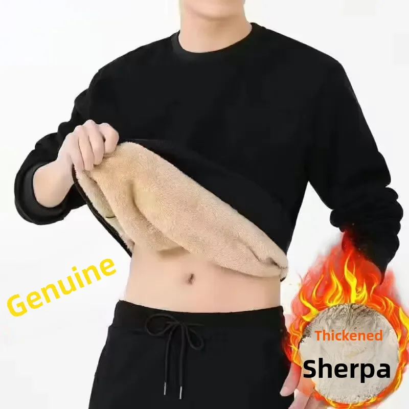 Мужская осенне-зимняя утолщенная толстовка с круглым вырезом на флисовой