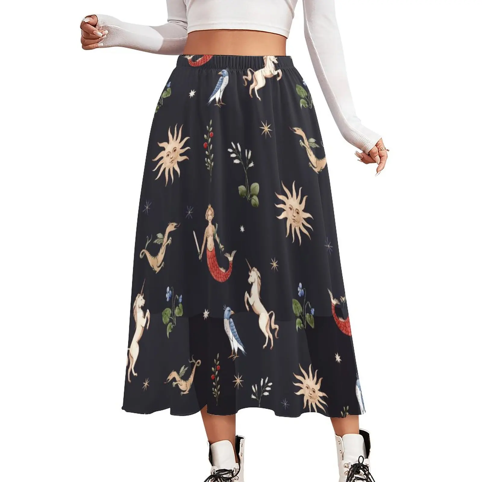 

Mermaid Women Skirt Bird Unicorn Floral Print Modern Boho Skirts Graphic Casual Skirt Summer Street Wear Clothes Big Size 4XL