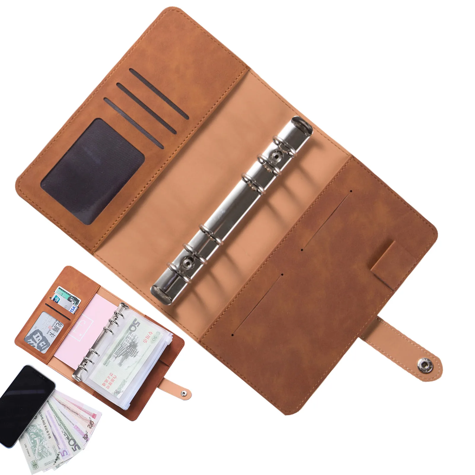 

A6 Binder Budget PU Leather Planner Pockets Expense Budget Sheets Notebook Cash Envelope Organizer System With Clear Zipper