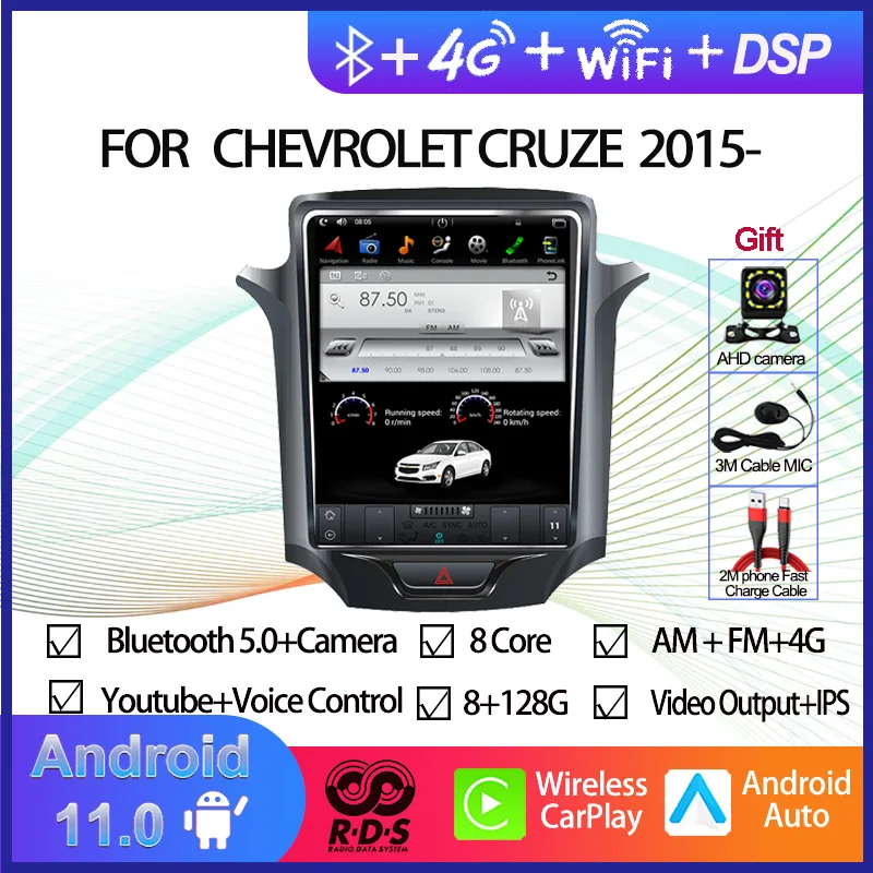 

Android 11 Tesla Style Car GPS Navigation For CHEVROLET CRUZE 2015- Auto Radio Stereo Multimedia Player With BT WiFi