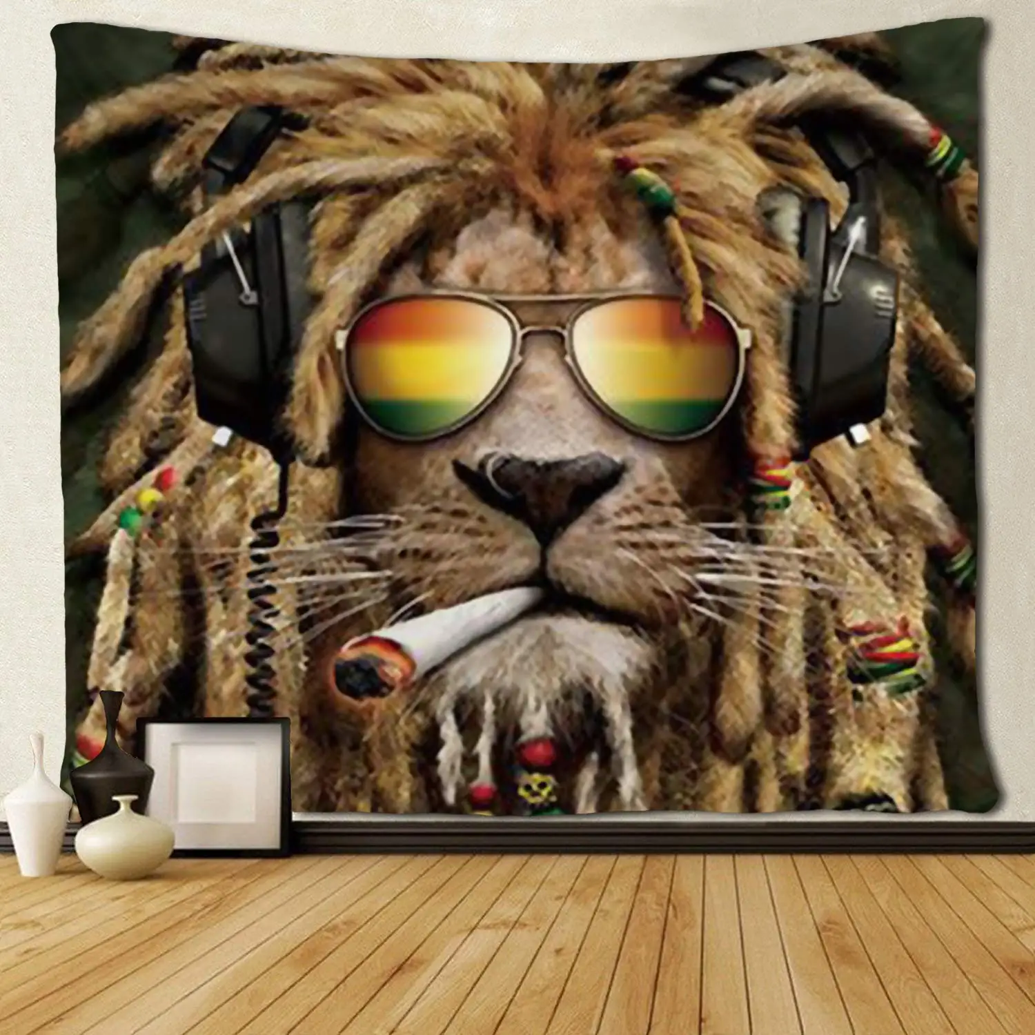

Art Wall Hippie Art Reggae Rasta Cool Lion Tapestries Wall Hanging