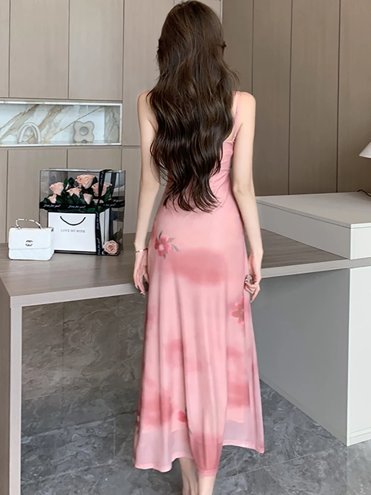 Женское винтажное платье на бретельках Элегантное Длинное облегающее с