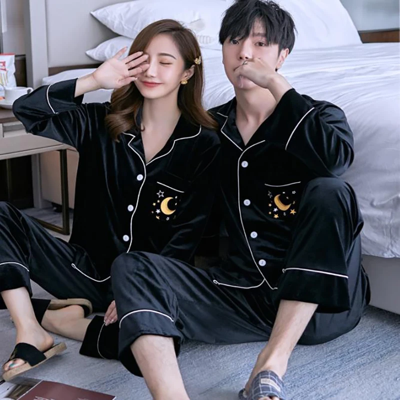 

Парные пижамы, Золотая Бархатная Пижама, зимняя теплая Пижама, Женский комплект для сна с отложным воротником и длинными рукавами, одежда дл...