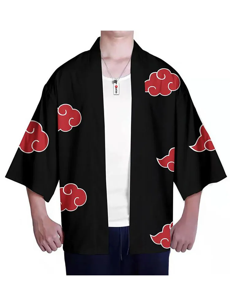 Кимоно с красными облаками из аниме Наруто Узумаки Акацуки рубашка хаори юката