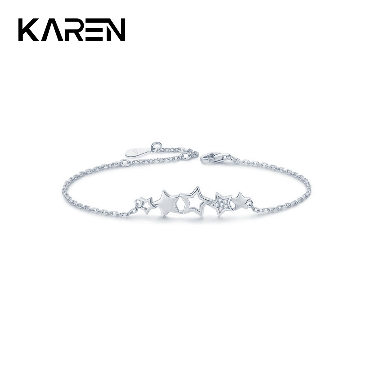 

KAREN 925 Sterling Silver Star Charm Bracelet - Elegant and Versatile Women's Jewelry for Birthday and Christmas Gift