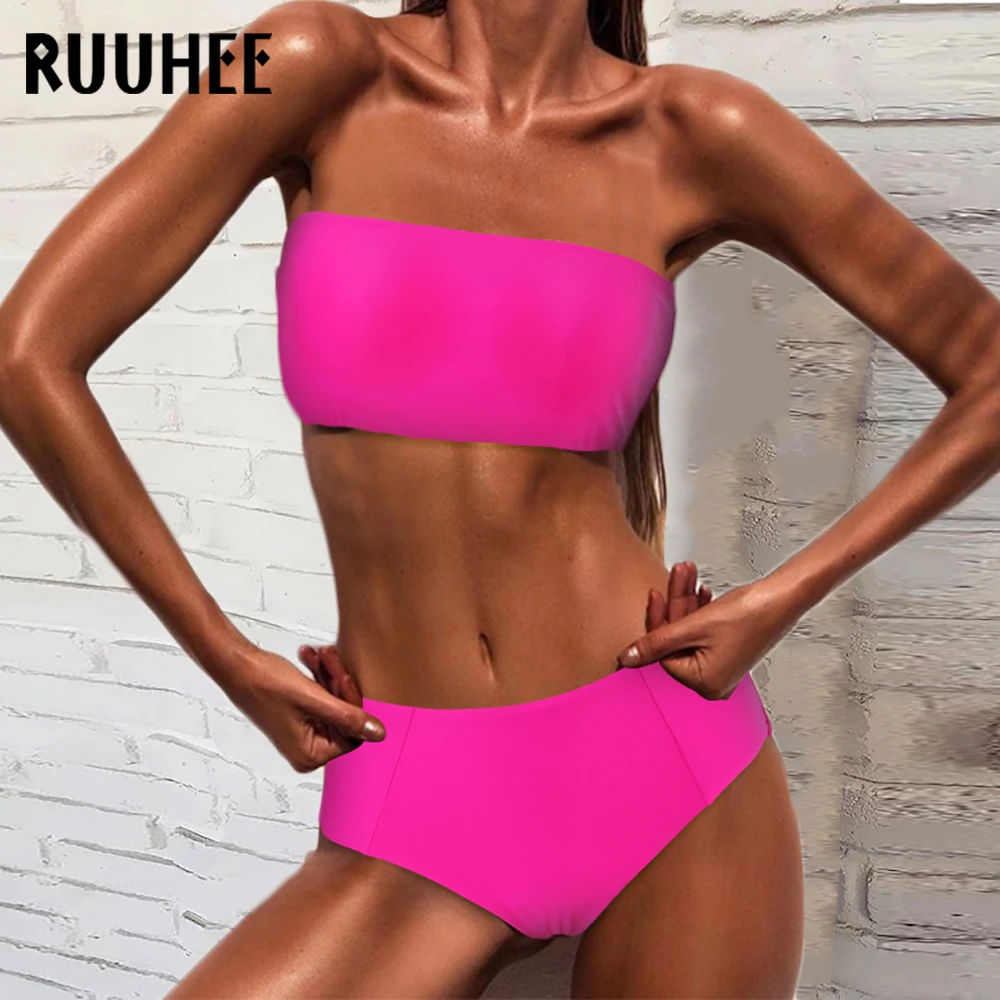 

RUUHEE High Waist Bikini 2023 Woman Sexy Micro Brazilian Bikini Push Up Bandeau Swimwear Two Piece Swimsuit For Women