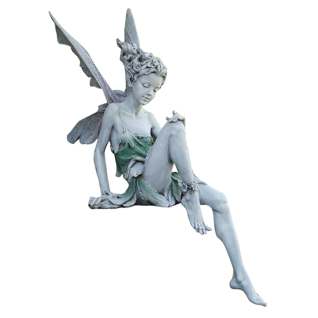 

Flower Fairy Statue Sitting Art Sculpture Figurines Garden Ornament Angel Wings Resin Craft Landscaping Home Decoration Outdoor