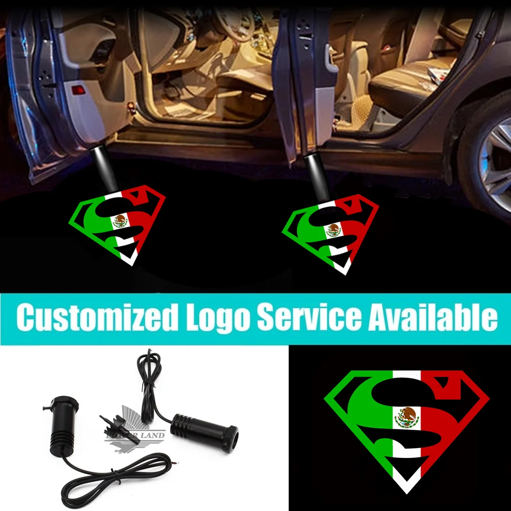 

2x LED Mexico Mexican Flag Superman Logo Car Door Welcome Projector Shadow Light Car Decoration Accessories Interior