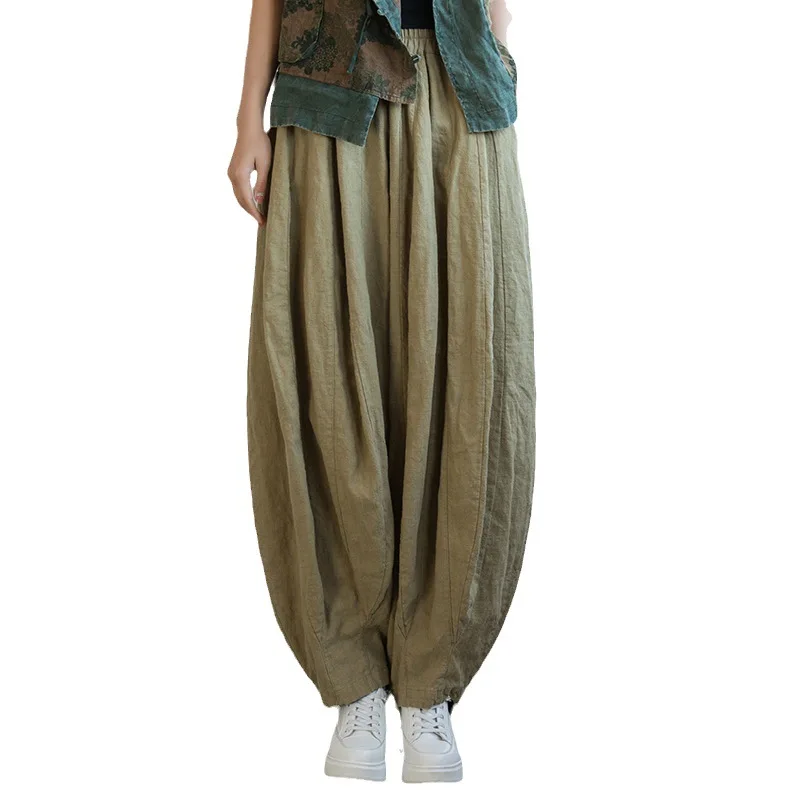 Женские хлопковые брюки UMI MAO Ramie со вставками в стиле старой тыквы новинка