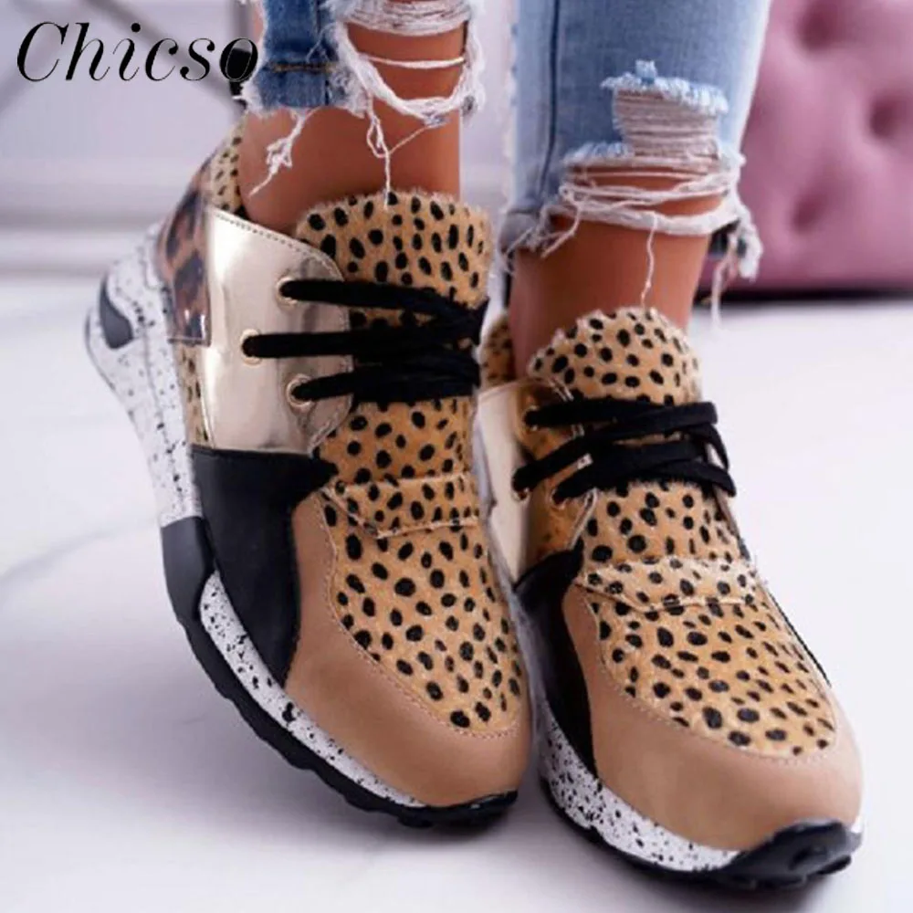 

2022 New Women's Sneakers All Season Ladies Leopard Lace Up Breathable Casual Shoes 35-43 Large-Sized Running Sport Shoes