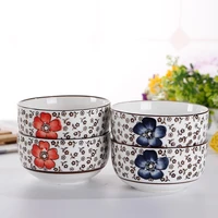 japanese painted ceramic rice bowl creative flower tableware household round fruit salad dessert snack bowl restaurant tableware