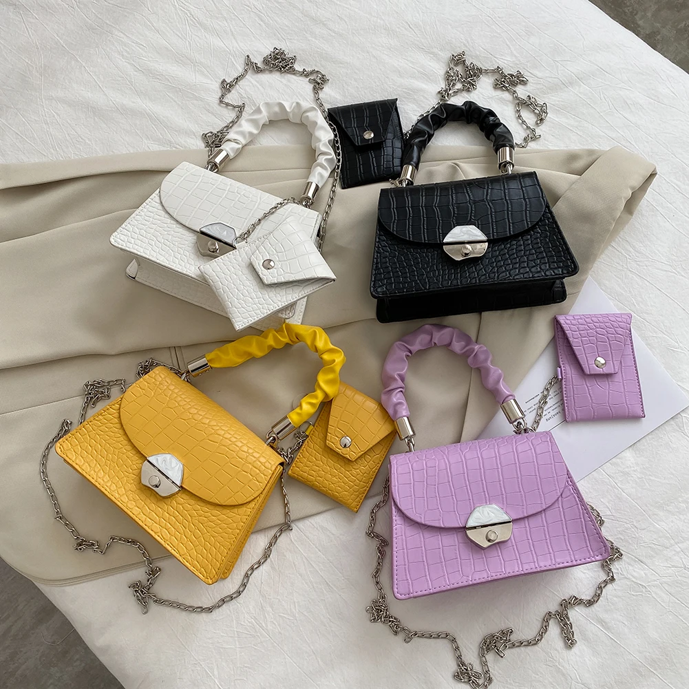 

Women Shoulder Purse with Round Purse 2 in 1 Stripe PU Leather Crossbody Bag Popular Simple Female Daily Bag