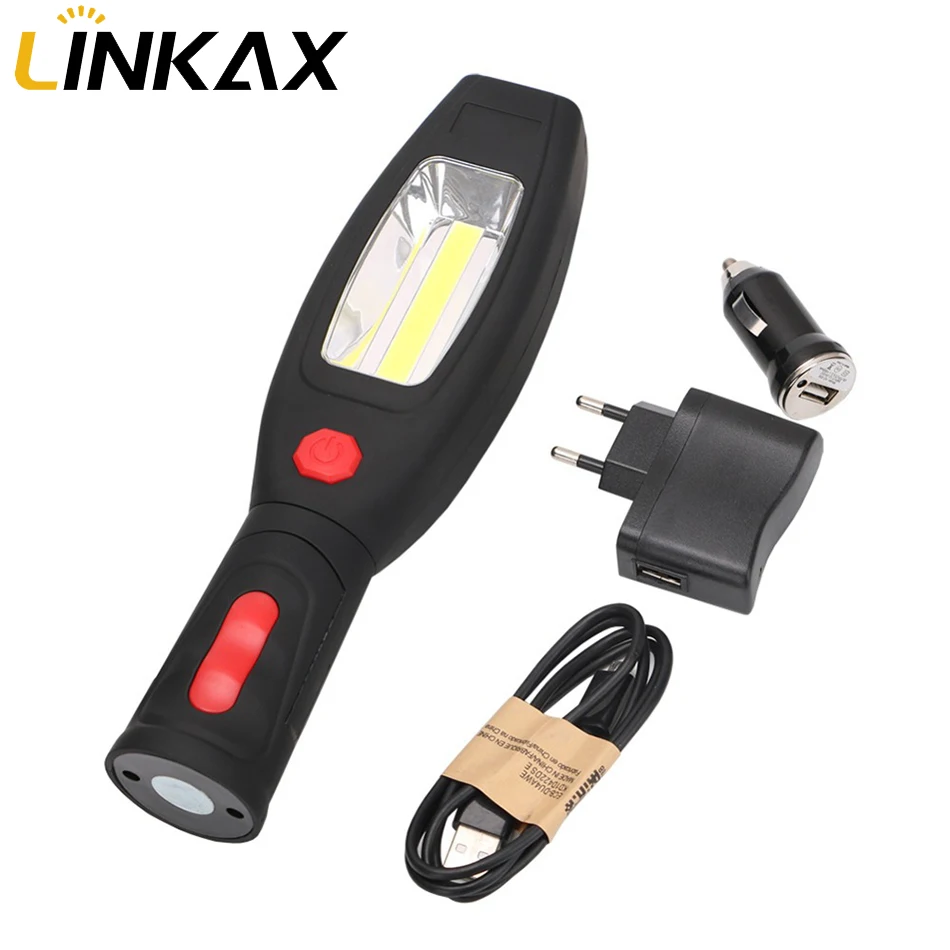 

1*COB LED+1*1W LED Work light 2 Mode USB Rechargeable Flashlight Magnetic Portable Spotlight Torch Built-in Battery Lamp