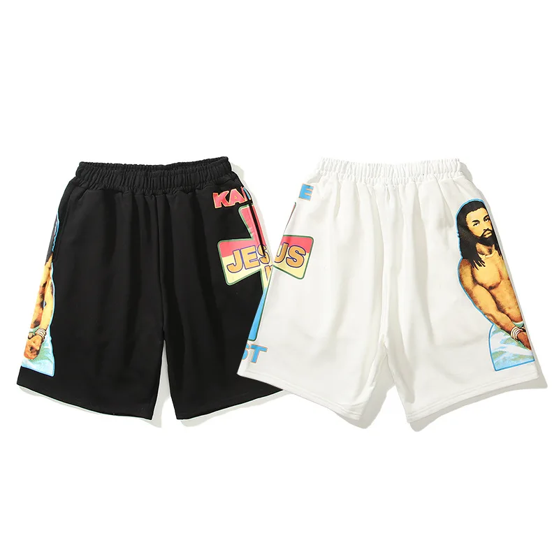 

Kanye West King Jesus Colorful Cross Print Around The Tour Street Hip Hop Terry Shorts Printed Shorts Punk Sweat Shorts