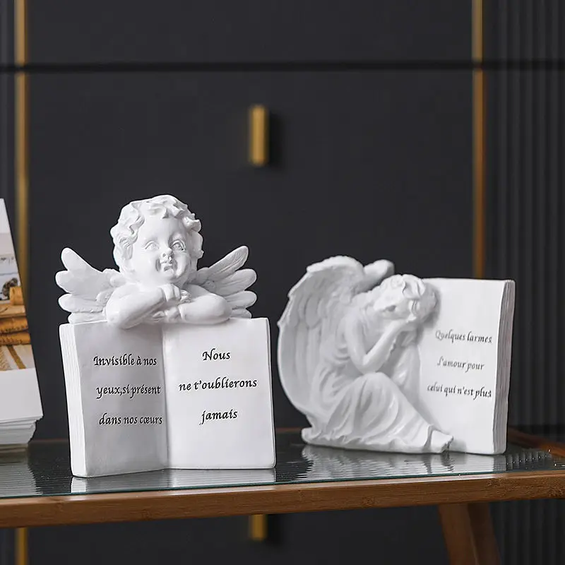 

Nordic Creative Book Scroll Angel Resin Sculpture Crafts Study Room Cabinet Figurines Decoration Home Office Furnishing Artwork