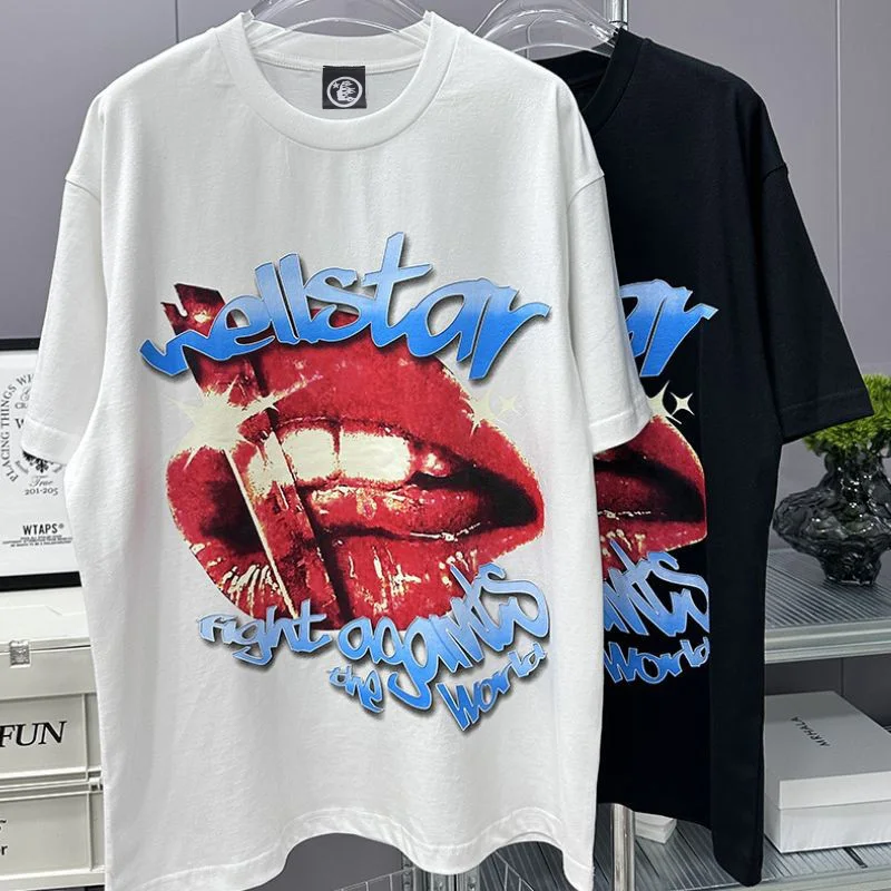 

Vintage Lip Printed Hellstar Tshirts Letter Print Original Label Short Sleeve Tops Hiphop Street Men Women Hellstar T Shirt