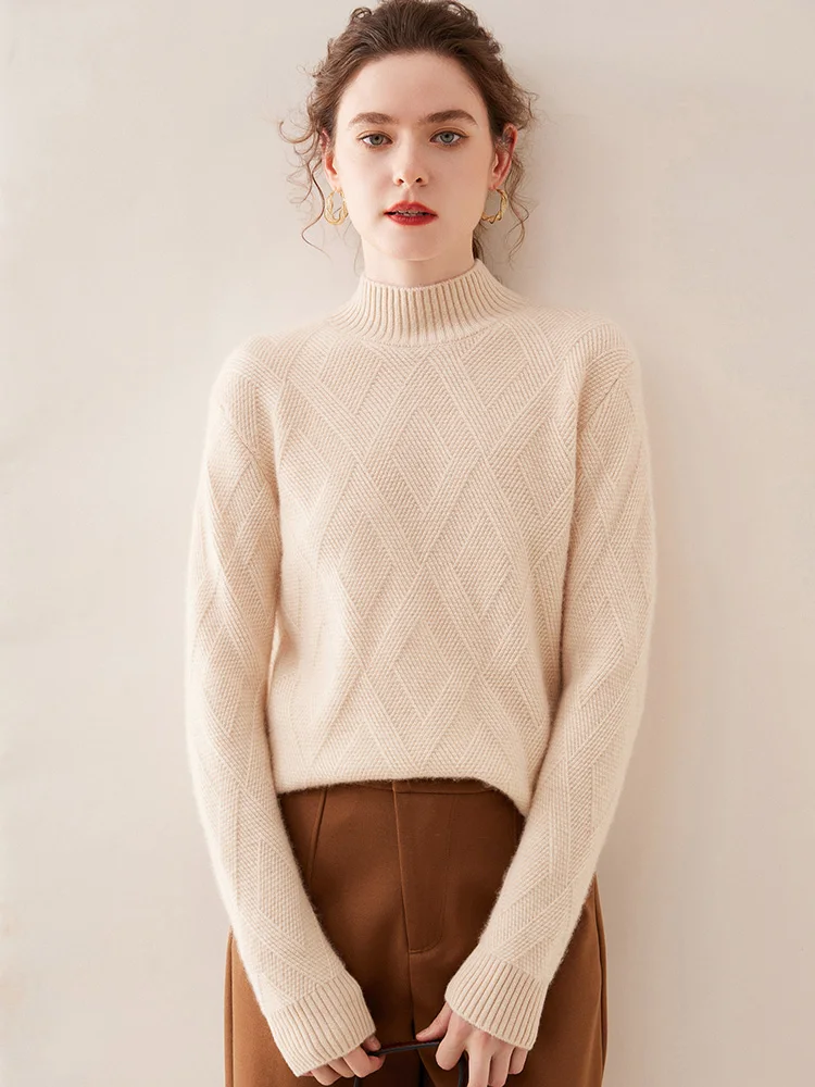 Женский кашемировый свитер толстый теплый пуловер с ложным воротником 100%