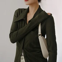 houzhou harajuku slim blouses women basic knit shirts female vintage korean fashion green cardigan chic aesthetic elegant tunics