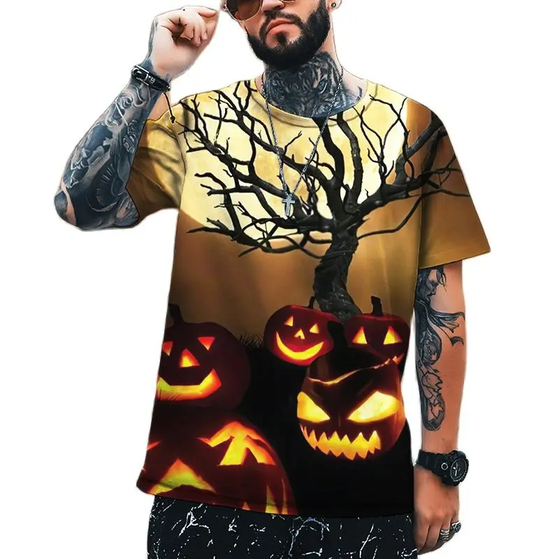 

New Men's T-shirt Halloween Pumpkin Lantern Horror 3D Printed Crewneck Men's T-Shirt Oversized XXS-6XL