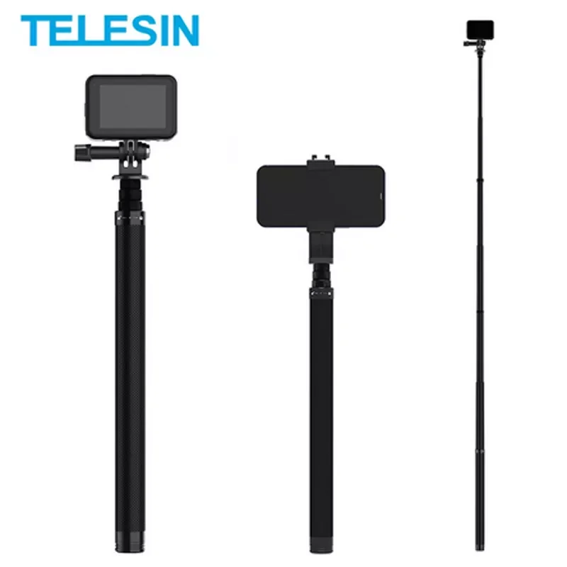 

TELESIN 1.16M Carbon Fiber Selfie Stick Adjustable Length with 1/4 Screw Hole For GoPro 9 8 7 6 5 Insta360 Osmo Action iPhone