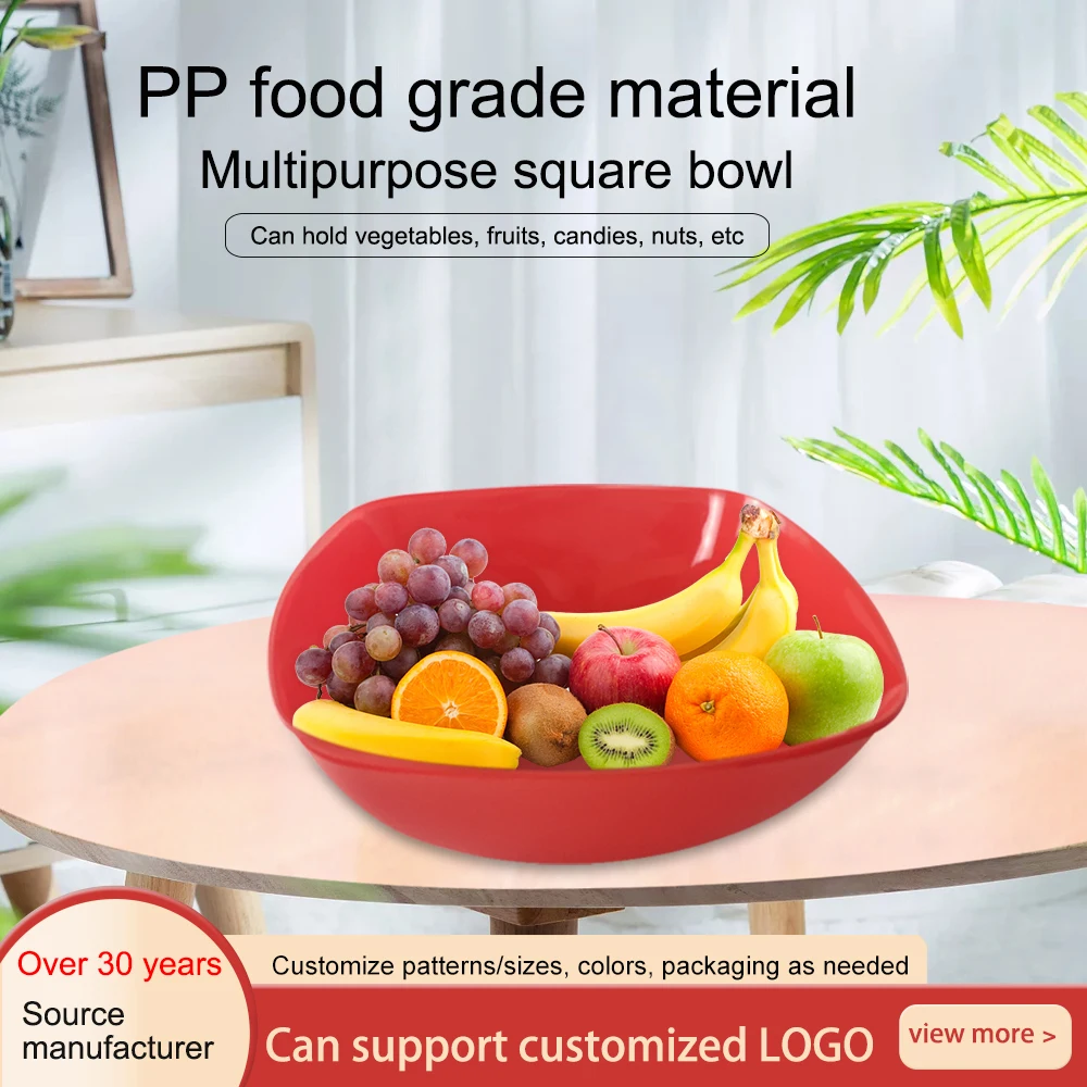 

Large Square Safe PP Plastic Bowl Fruits Salad Nuts Bowls Kitchen Tableware Soybean Snack Container