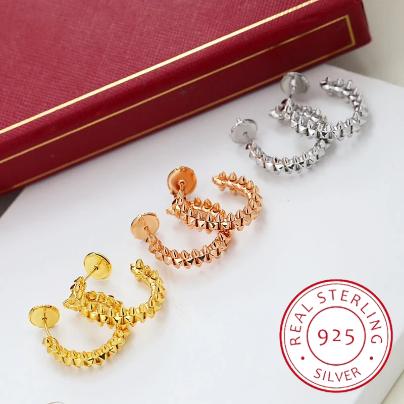 

Hot Selling 925 Sterling Silver Rivet Earrings in Europe Women's Personalized Fashion Punk Luxury Brand Premium Jewelry