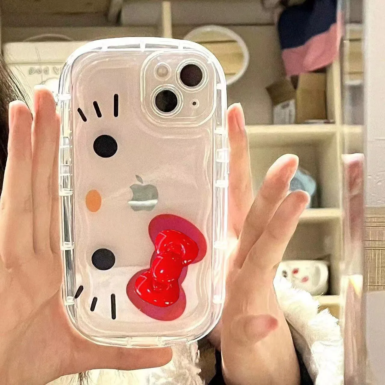 Чехол Hello Kitty с красным бантом на ремешке для телефона iPhone 16 14 12 13 11 15 Pro Max XR XS MAX 7 8Plus